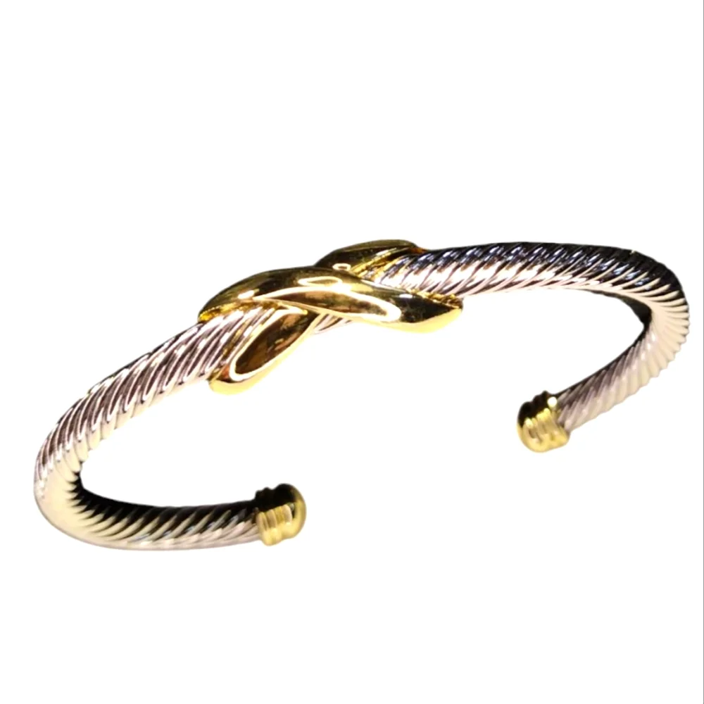 Stainless Steel Lg Silver and Gold Cable Bracelet NWOT